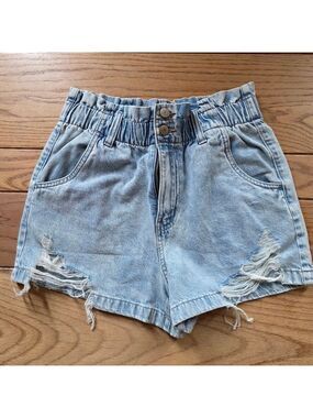 SO Blue Jean Distressed High Waisted Shorts